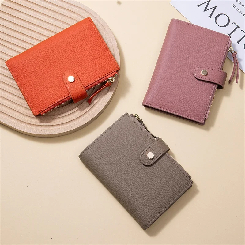 Genuine Leather Notebook Cover Multi-card slot Lychee Pattern Women's Wallet Passport Passbook Bag Pass Multifunctional Card Bag