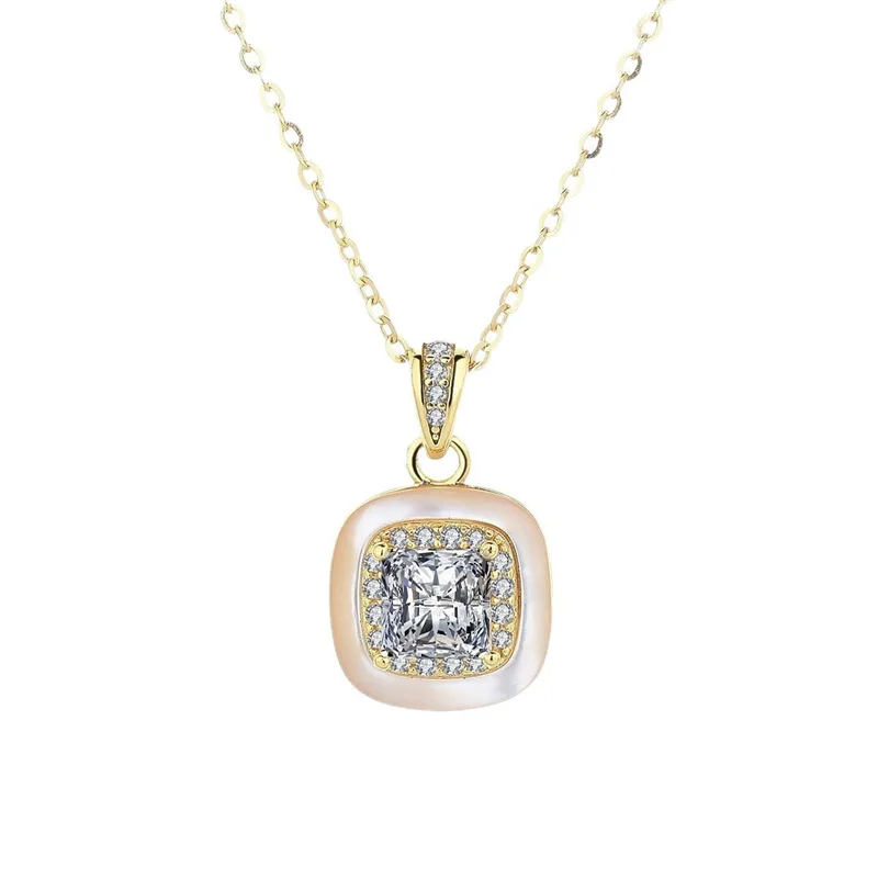 

ZFSILVER Fashion Trendy s925 Silver Luxury 1ct Moissanite Design Square Necklace For Women Accessories Party Jewelry Gift WD L-6