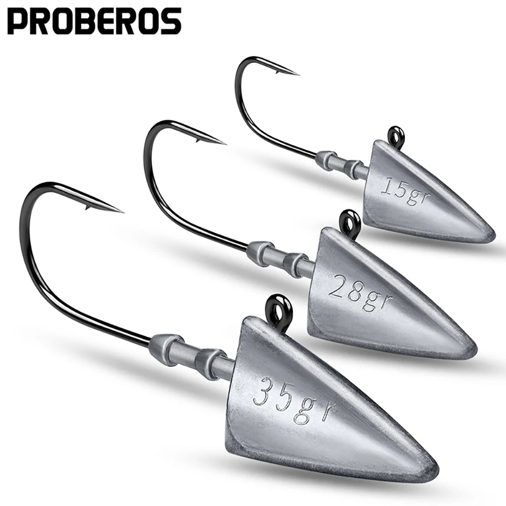 PROBEROS 5pcs Triangle Jig Head Fishing Hooks with Sharp Hooks and Soft Bait,(7g,10g,15g,21g,28g,35g,Premium Lead Jig Head Hooks