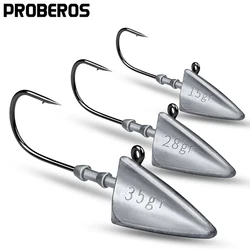 PROBEROS 5pcs Triangle Jig Head Fishing Hooks with Sharp Hooks and Soft Bait,(7g,10g,15g,21g,28g,35g,Premium Lead Jig Head Hooks