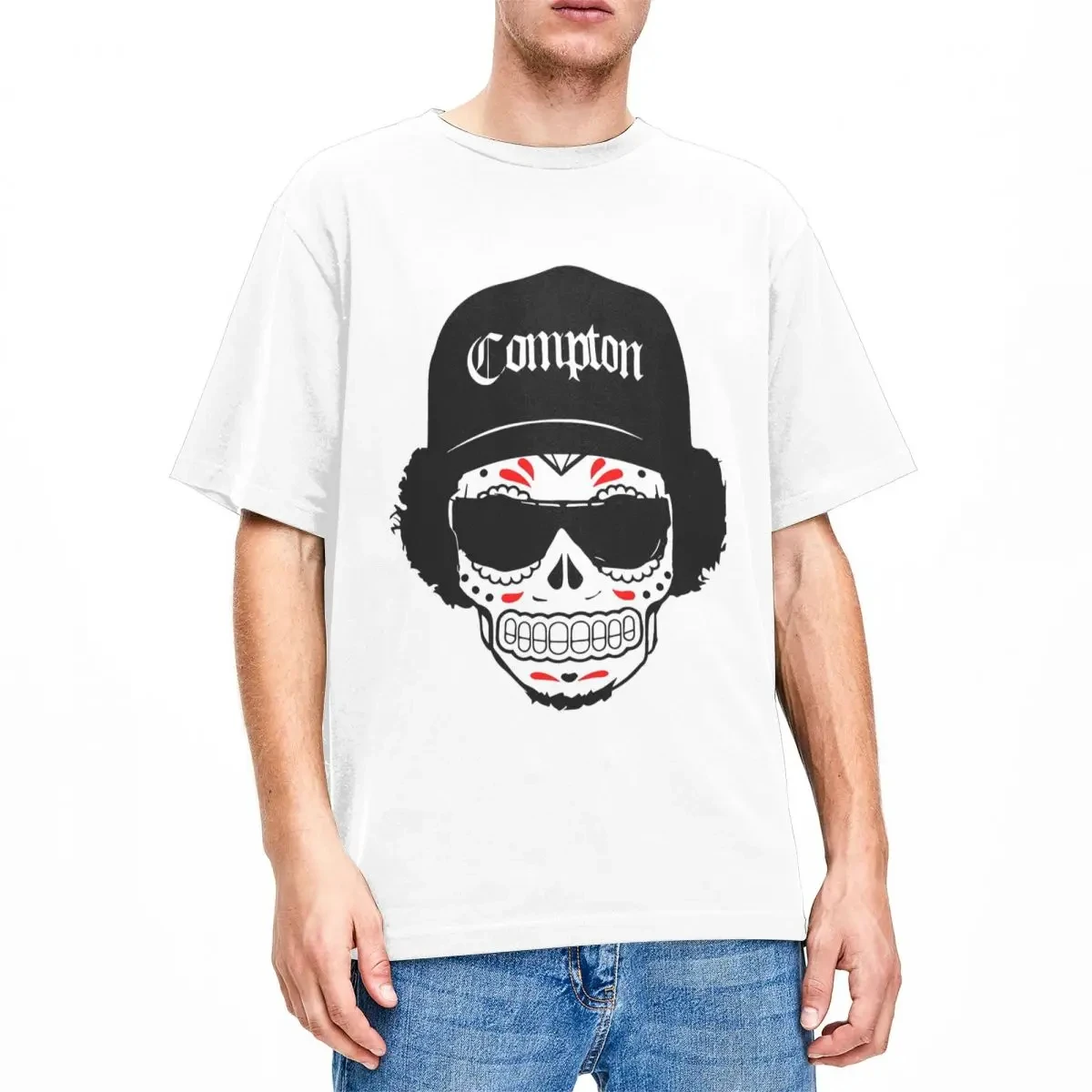 Compton Skull T-Shirt Beach NWA Band Streetwear T-Shirts Cotton Harajuku Tshirt For Men's Short Sleeve Design Tops