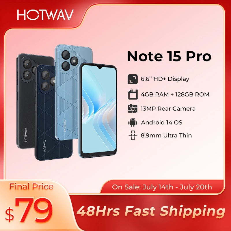 

HOTWAV Note 15 Pro Mobile Phone Android 14 6.6'' HD+ 12(4+8)GB 128GB Cellphone 13MP 5160mAh 8.9mm Ultra-Thin Smartphone