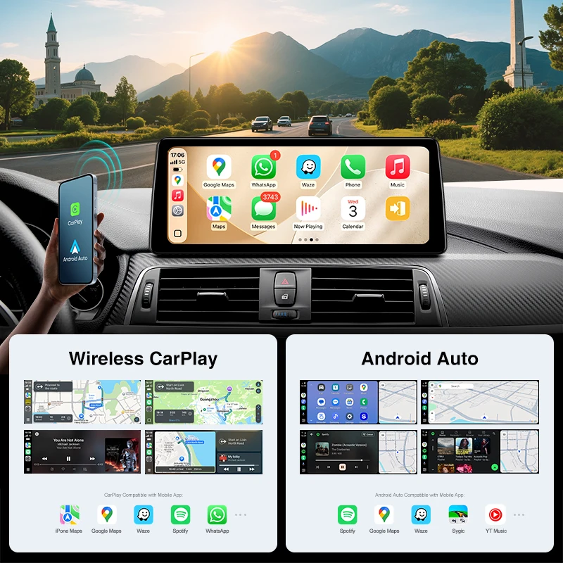 Radio para coche AINAVI para BMW Serie 3 F30 Android Auto F31 F34 F35 Carplay inalámbrico Serie 4 F32 F33 F36 Multimedia para coche F20 F21 F22 F23 Serie 1 Serie 2 Pantalla táctil IPS ultraancha Full HD 2400*900 4