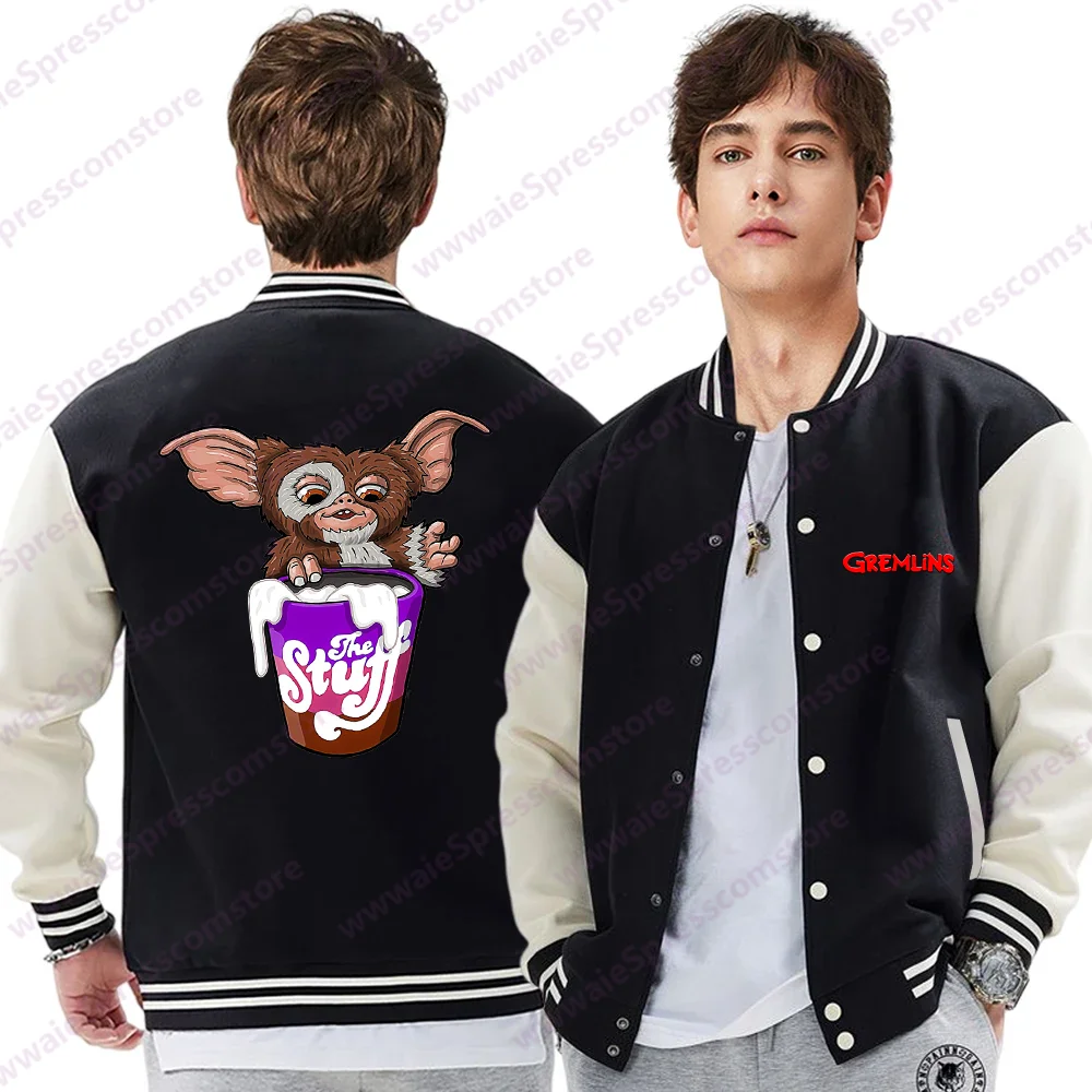 Gizmo Gremlins Fashion Print Men\'s Classic Long Sleeve Baseball Jacket Sweatshirt Fall/Winter Youth Sweatshirt Jacket