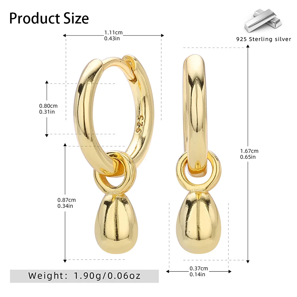MIYEJI Real S925 Sterling Silver Water Drop Bead Pendant Hoop Earrings For Women Party Classic Fine Jewelry Geometry Accessible 2