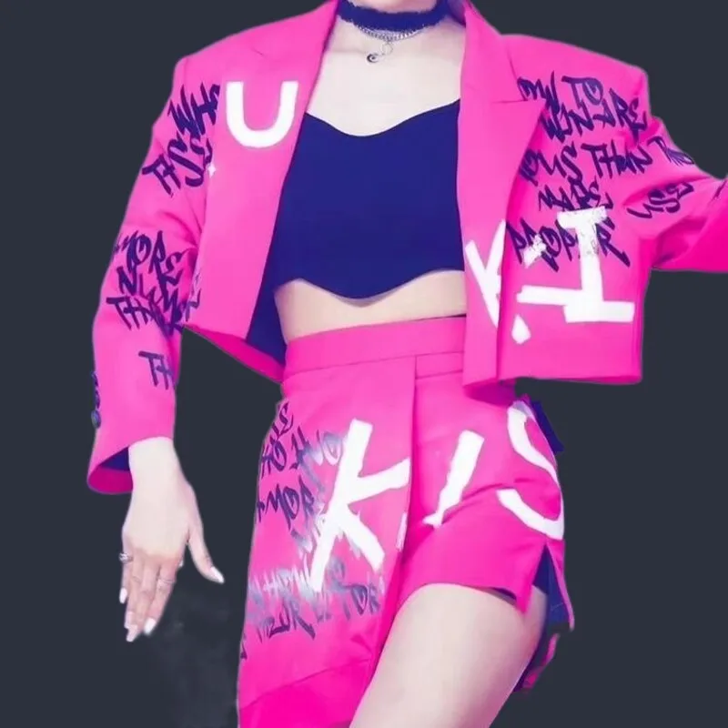 

Kpop Group Rose Red Stage Outfit Gogo Dance Blazer Jazz Hot Girl Hip Hop Performance Costume For Women