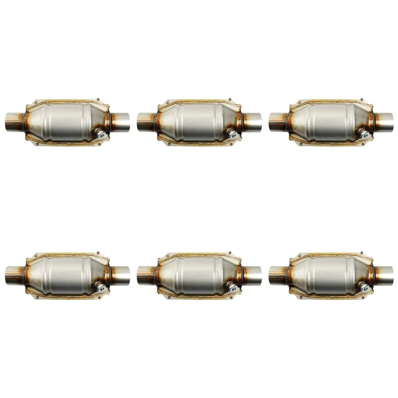 6X Inlet/Outlet Universal Catalytic Converter, With O2 Port & Heat Shield 53004 Car Stainless Steel Catalytic Converter