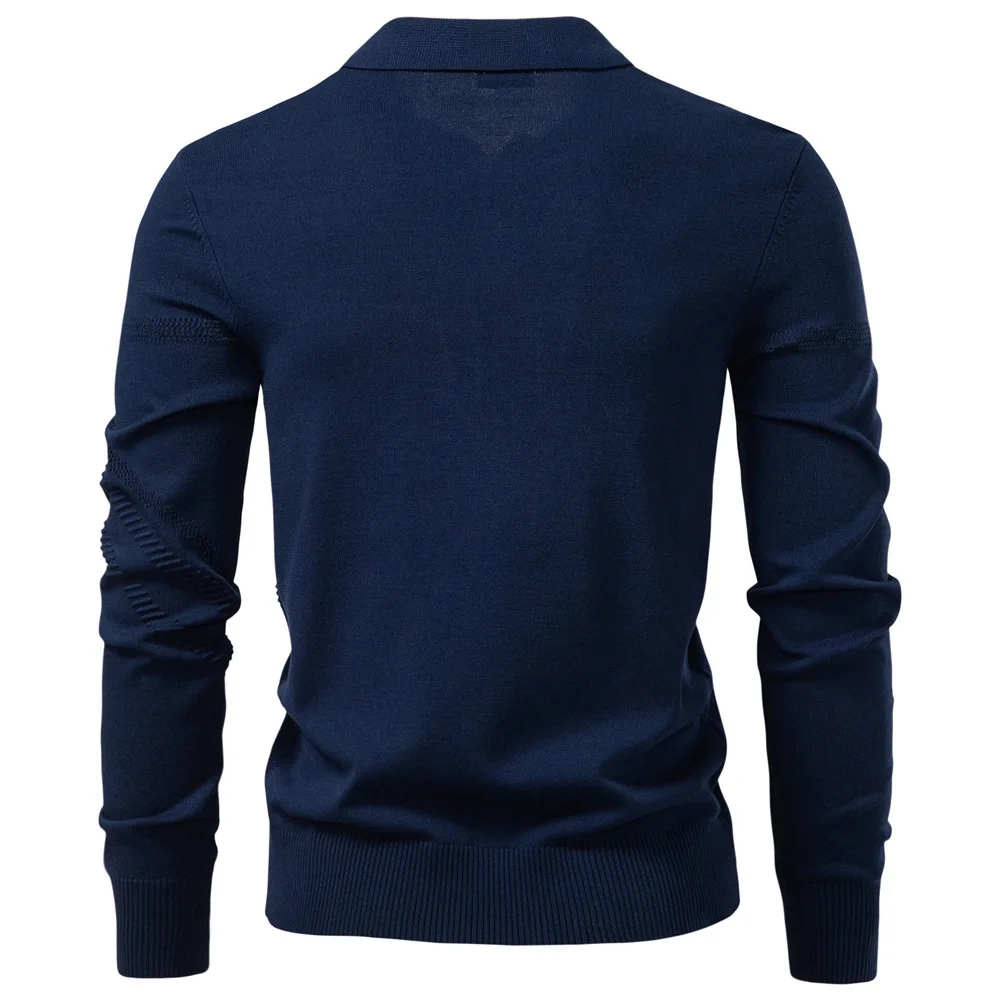 2026 New Men Long-Sleeved Knitted Polo Shirt With Geometric Patterns. Business Casual Jacquard Knitted Shirt. Camisas Masculina