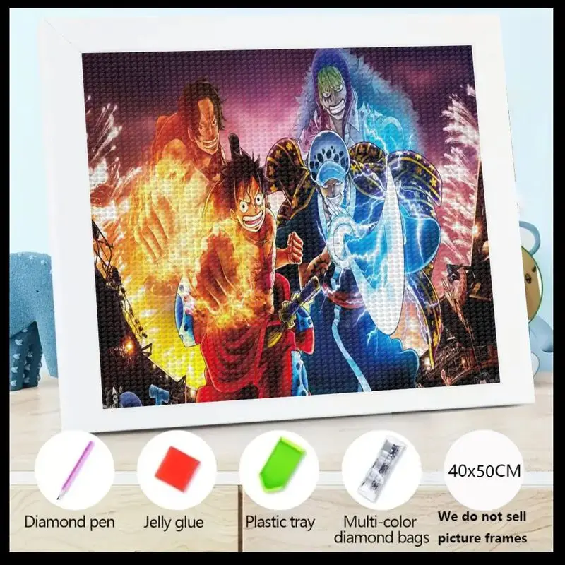 

1 шт. 5D Full Drill Diamond Painting Kit, One Piece Anime Art с изображением обезьяны Д. Луффи, Portgas D. Ace и Trafalgar Law in Epic