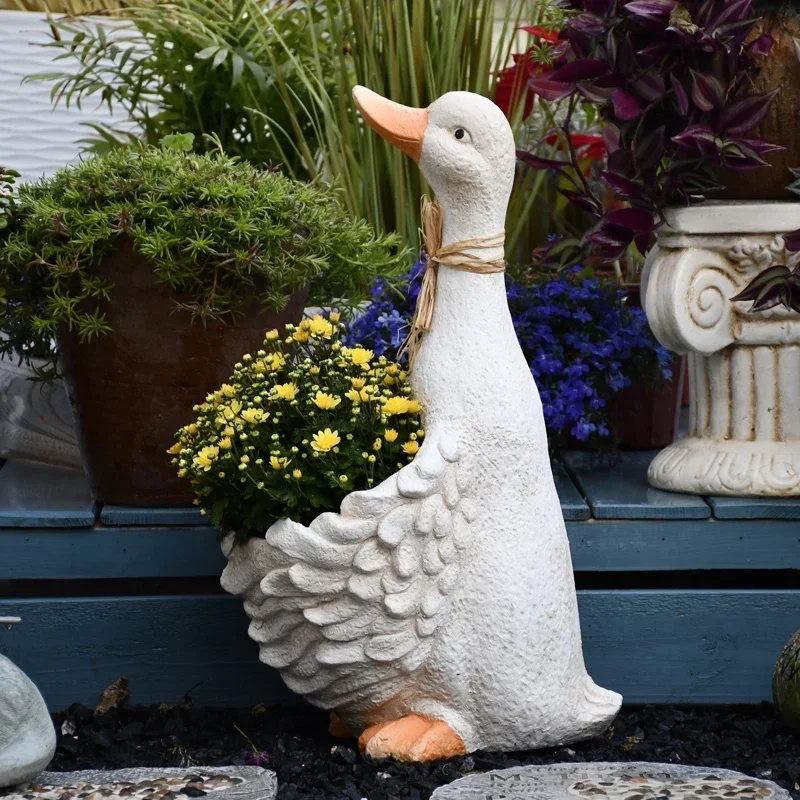 Cute Animal Flower Pot for Garden Balcony Cartoon Duck Planter Outdoor Decoration Trendy Kindergarten Ornament Durable Yard Art
