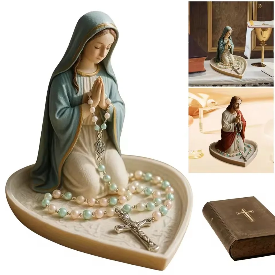 

Resin Virgin Mary Rosary Holder Statue - Blessed Mother Holy Figure Catholic Gift for Women Religious Home Decor
