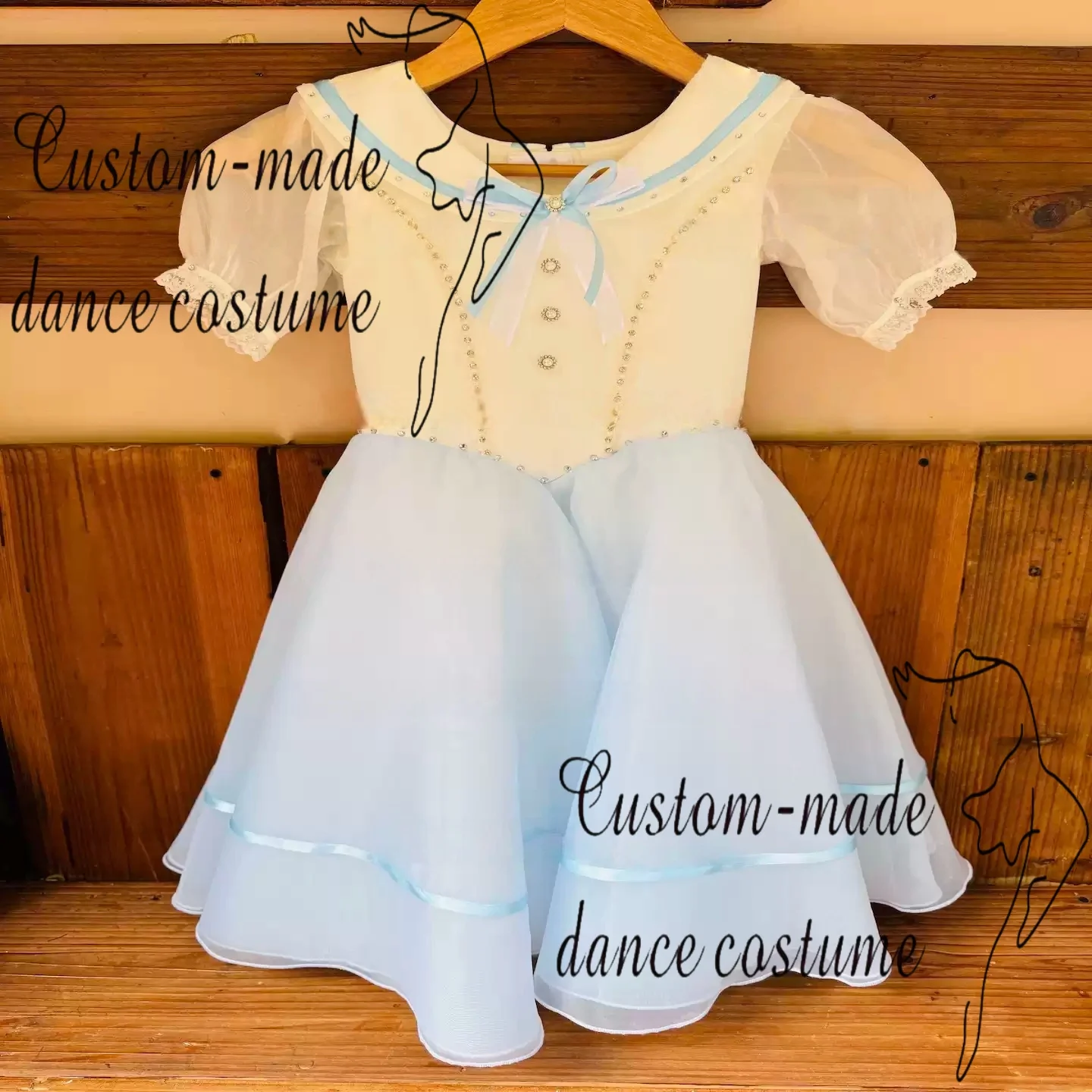 White Graduation Ball Variations Light Blue Long Yarn Dress Ballet Performance Costume Customization