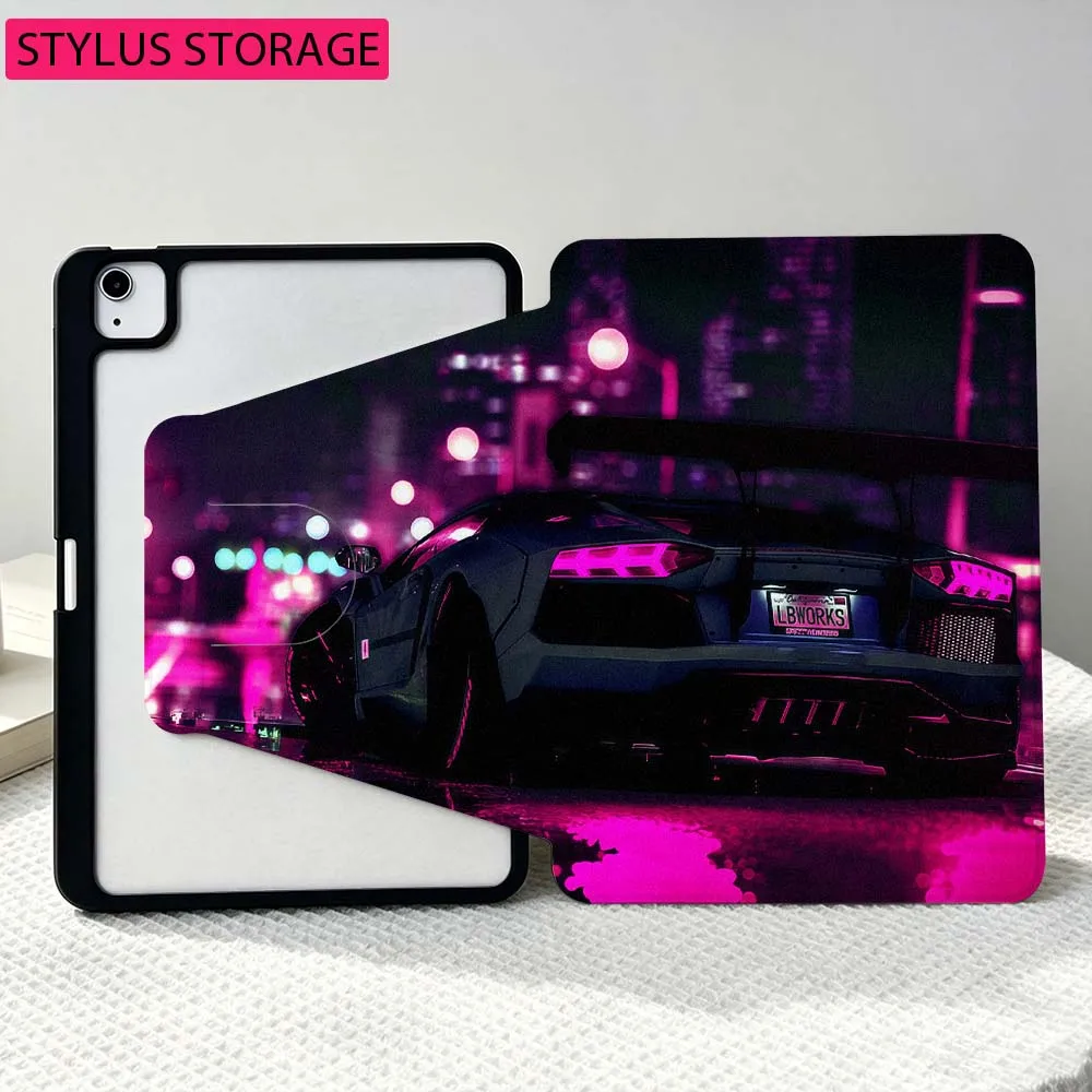 Dark Sports Car For iPad Pro Air 12.9 13 inch M2 M3 M4 M5 5th 6th 360° Rotation Stylus Storage Tablet Protection Case