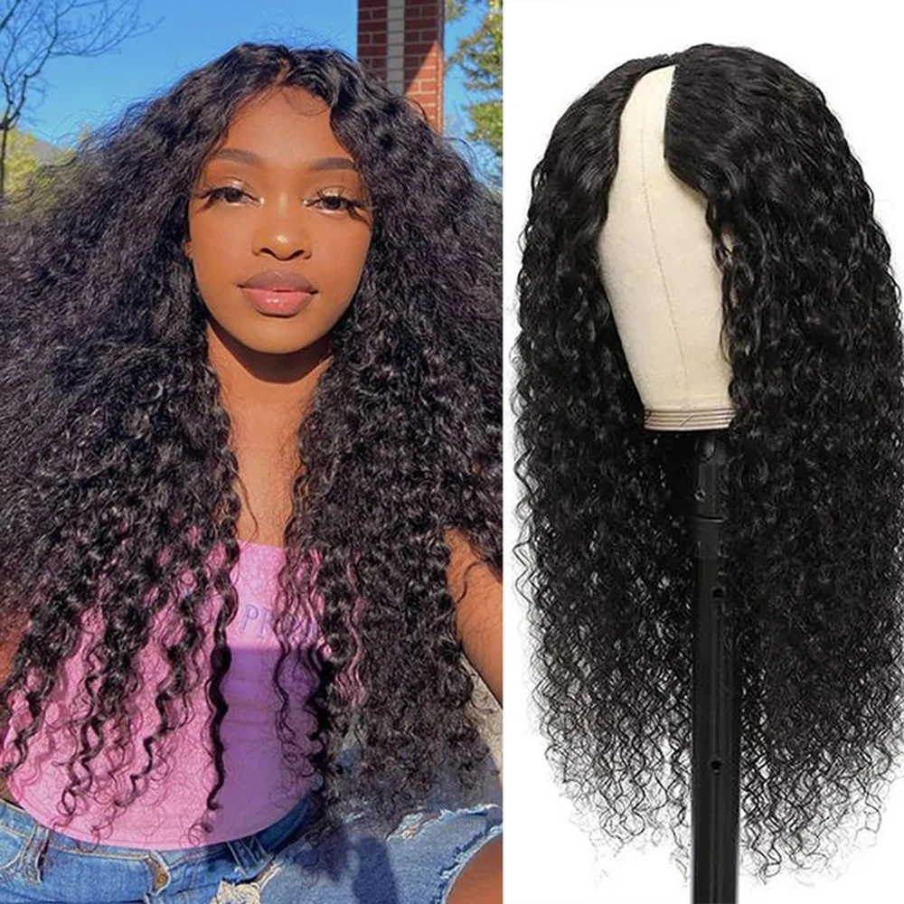 Kinky Curly V U Part 100% Human Hair Wigs For Women No Leave Out Easy Blend Thin Part Lace V Part Wig 32 Inch On Sale