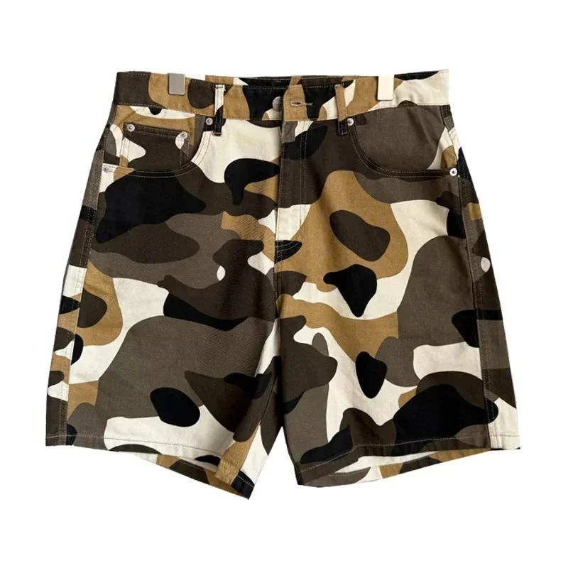 여름 캐주얼 쿨 레트로 빈티지 카모플라쥬 반바지 남성 루즈 트렌디 브랜드 하이 스트릿 와이드 레그 5부 바지