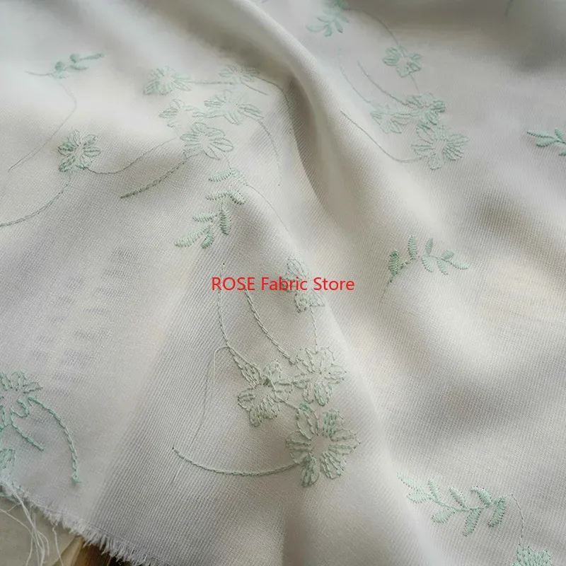 

Light Green Leaf Embroidered Chiffon Fabric For Wedding Dress, Girl Dress,Top, Spring Dress, Designer fabrics