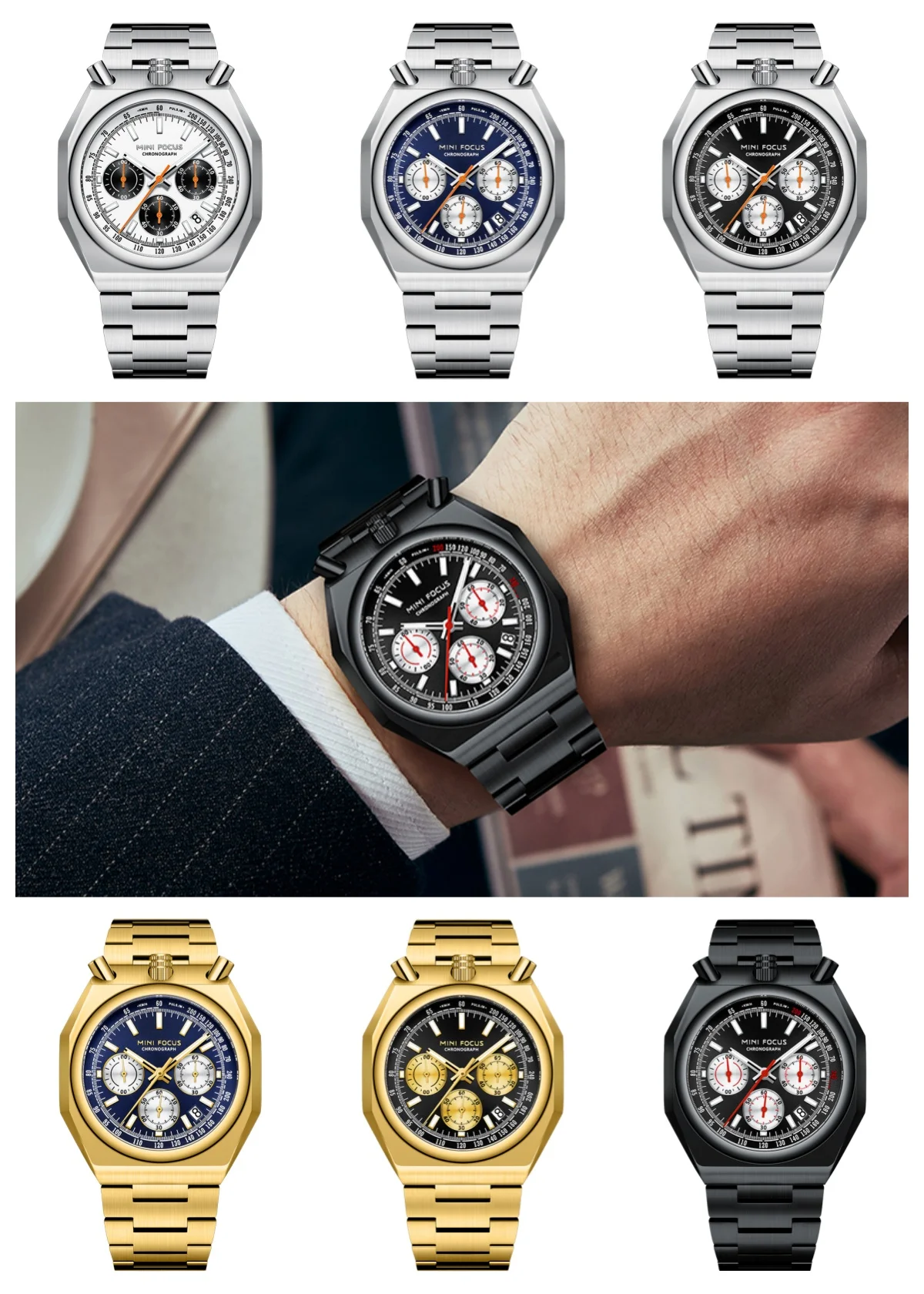 Men Fashion Multifunctional Quartz Watch Waterproof Luminous Wristwatch Luxury Calendar Stainless Steel Strap Mens MF Watches