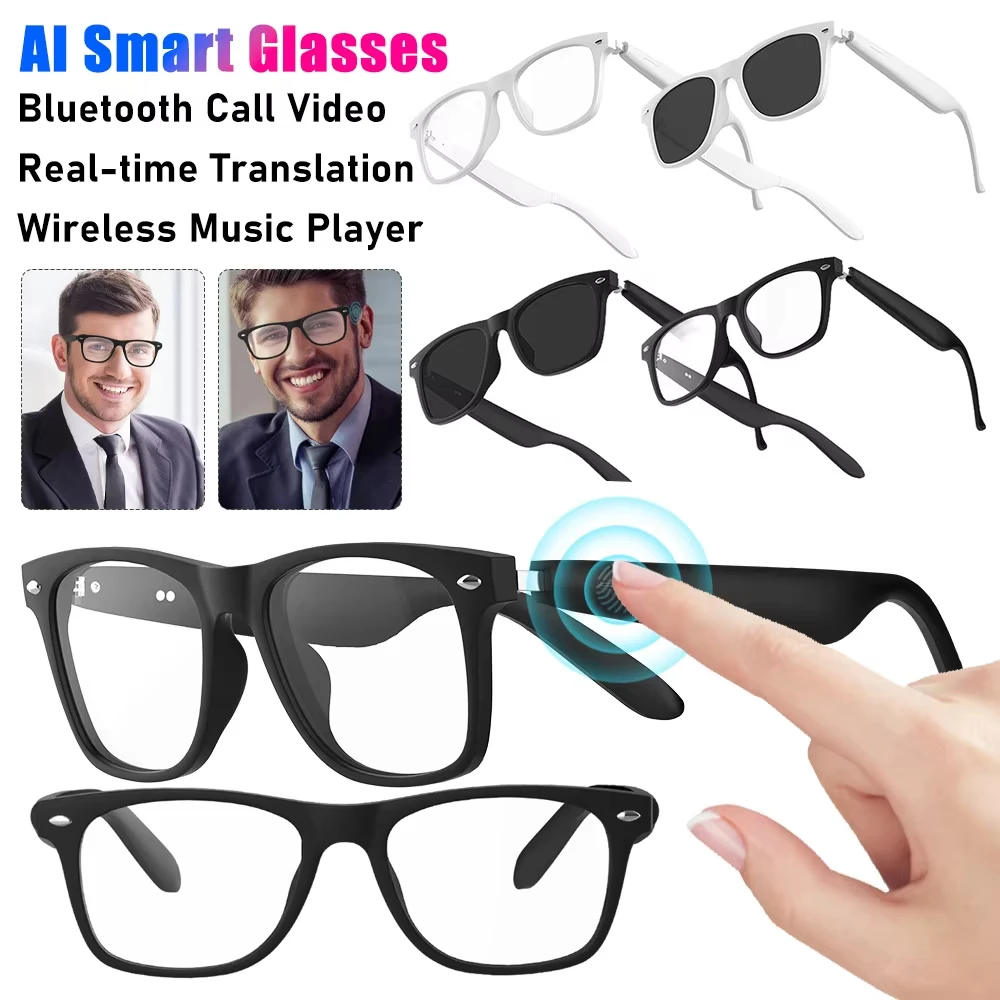 AI Intelligent Translation Glasses Music Headphones Glasses Bluetooth-Compatible Support Above 130 Languages for Outdoor Travel
