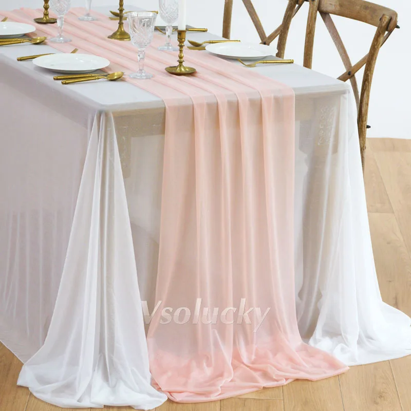 Sheer Table Runner Peach Gauze Rustic for Anniversary Engagement Wedding Christmas Party Thanksgiving Day Home Dining Decoration