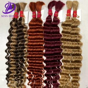 MissDona Boho Braids Bulk Hair Deep Wave Hair Bulk Brazilian Human Hair Extensions for Boho Braiding