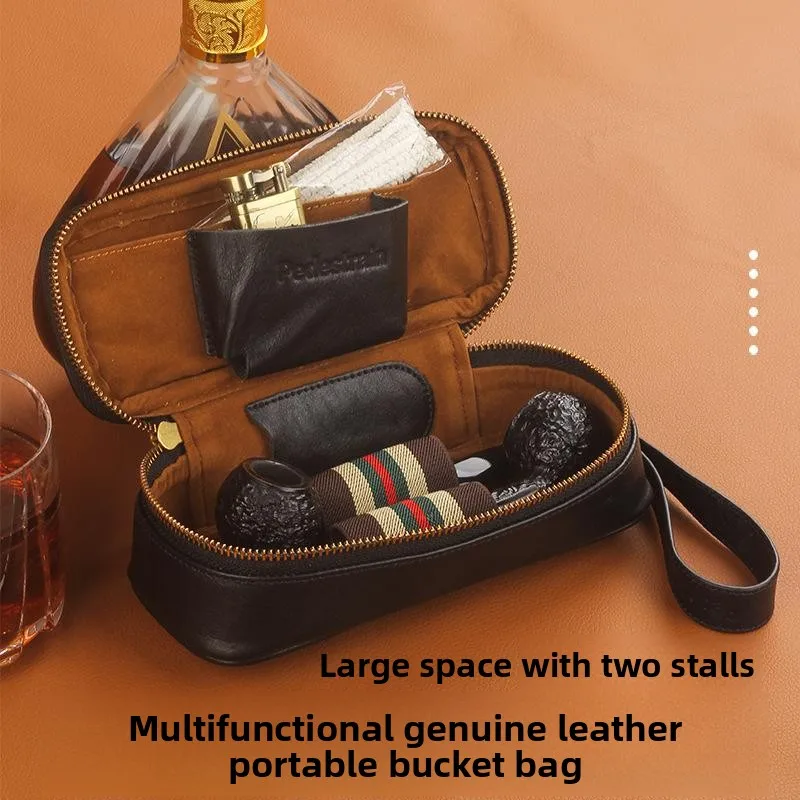 leather-pipe-bag-multi-functional-large-space-double-portable-travel-men's-design-with-wrisand-for-ing-accories