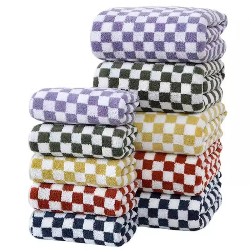 1PC Multi-color Checkerboard Towel Combed Cotton Towel Kitchen Bathroom Hotel Super Absorbent Soft Skin Friendly Cleaning Cloth