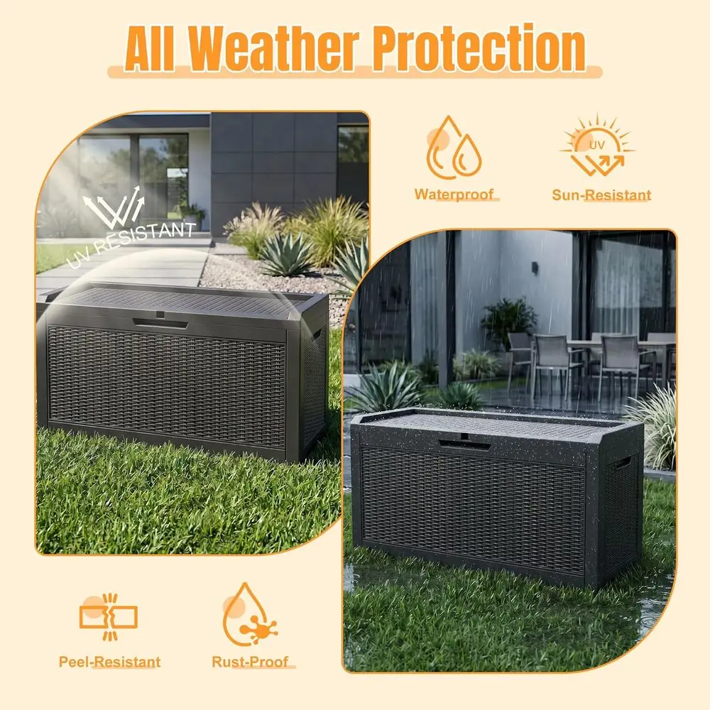 Outdoor Storage Box,95 Gallon Resin Deck Box,Waterproo & UV Resistant Lockable Package Delivery Bin,Toy Cabinet or Indoor & Outd