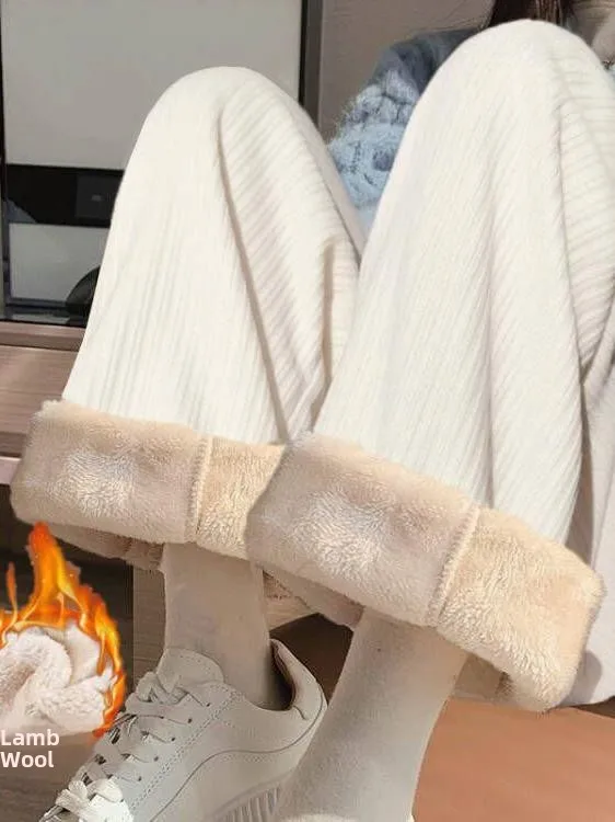 

Thiened Fce Широкие брюки женские зимние свободные драпированные вельветовые повседневные универсальные спортивные брюки модные с высокой талией...