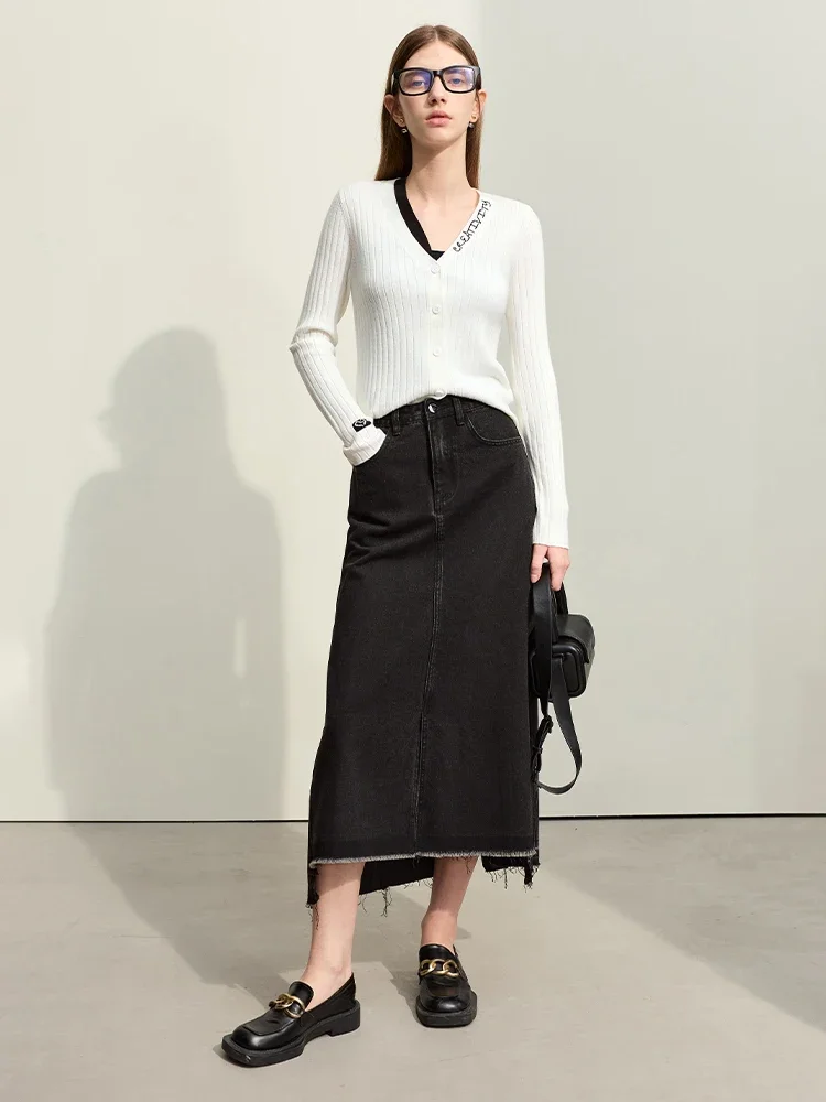 아미 미니멀리즘 2025 신상 여성 가디건 가을 패치워크 브이넥 플래킷 슬림 긴팔 울 부드러운 니트 탑 12411014