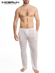 INCERUN-pantalones de dormir para hombre, ropa de casa con cintura elástica, cómoda, fina, transparente, Color sólido, 5XL, 2023