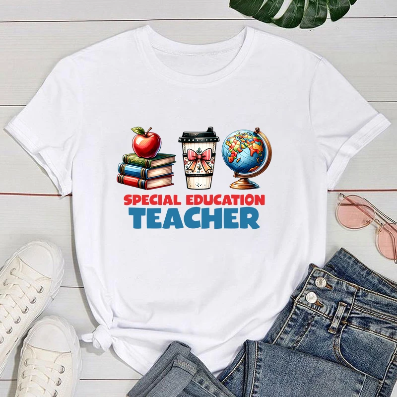 Teachers' Day T shirt Special Education Teacher Printed T-Shirts For Women Summer Tee Shirt Femme Casual Short Sleeve Round Neck