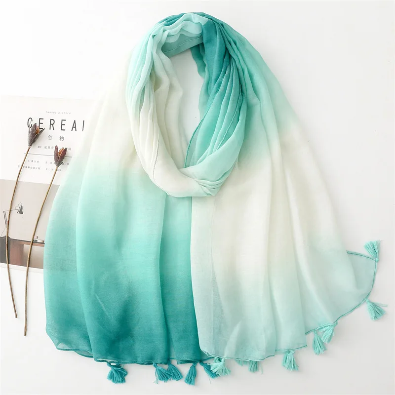 2024 Fashion Gradient Color Print Tassel Scarf Shawls Foulard Beach Scarves Hijab Wrap 4 Color Wholesale 10pcs/LOT