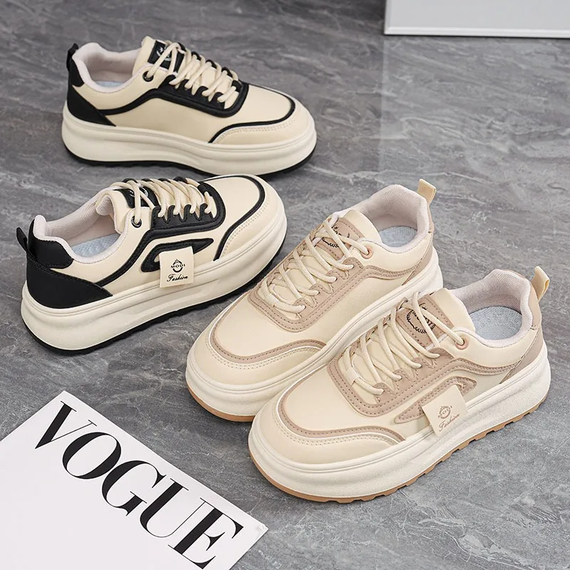 

Women Autumn Platform Casual Sneakers Korean Style Thick Sole White Board Shoes Breathable Lace-Up Street Fashion Trendy Shoes