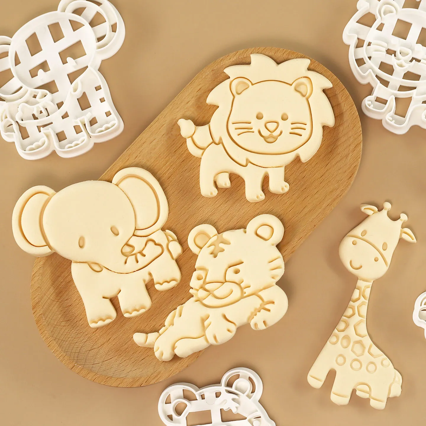 4 Pcs Cartoon Animal Cookie Cutter Forest Animals - Elephant, Giraffe, Lion, Tiger Shape Cookie Mold for Kids Birthday Christmas