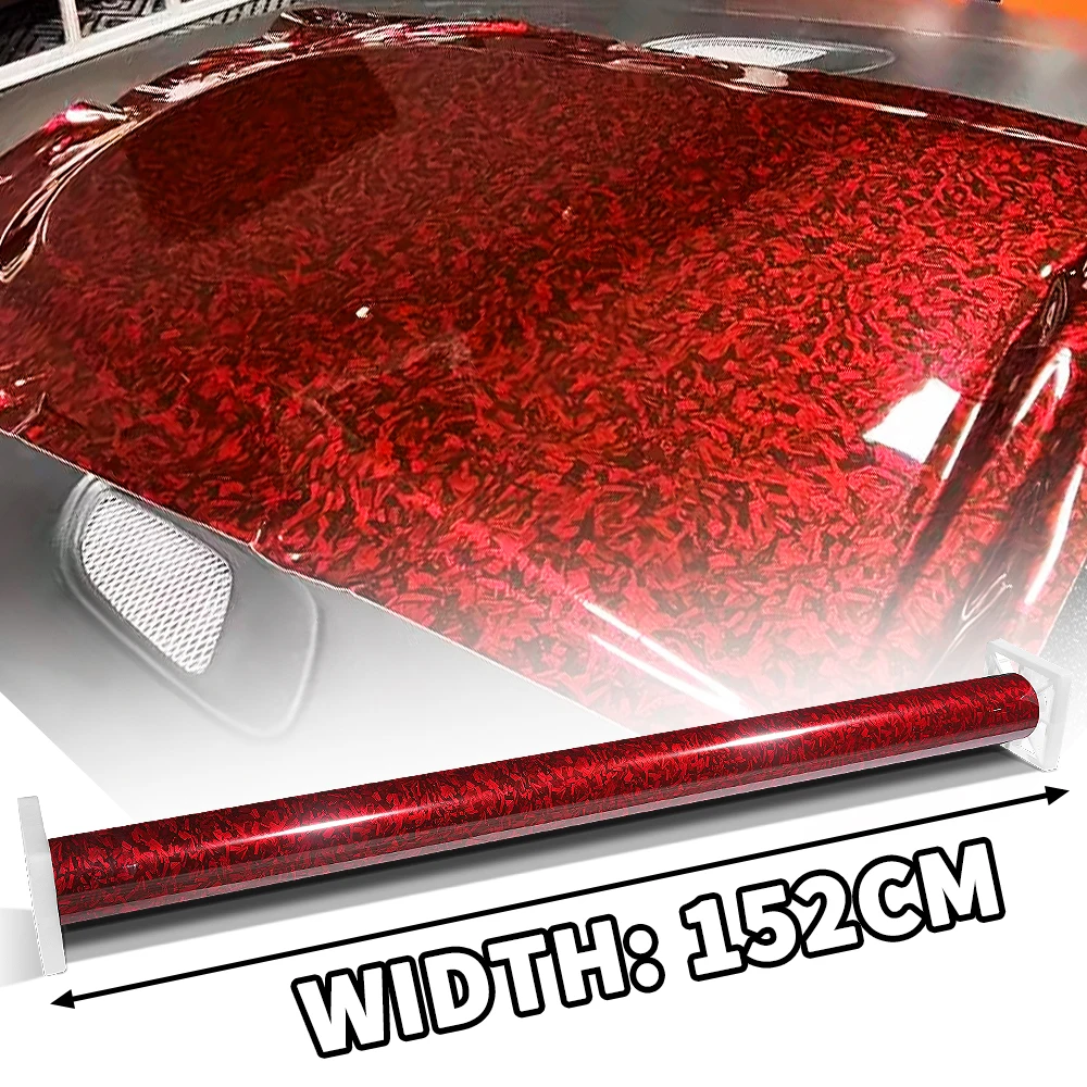 152*100cm Forged Carbon Fiber Red Vinyl Wrap High Gloss Car Hood Covers Film Accessories Wrapping Foil Car Body Stickers