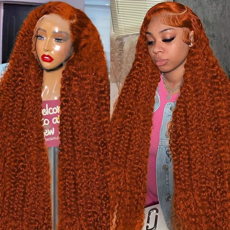 13x4 Ginger Orange Deep Wave Lace Frontal Wig Curly 13x6 Colored Lace Front Human Hair Wigs Water Wave 30 40 Inch for Women