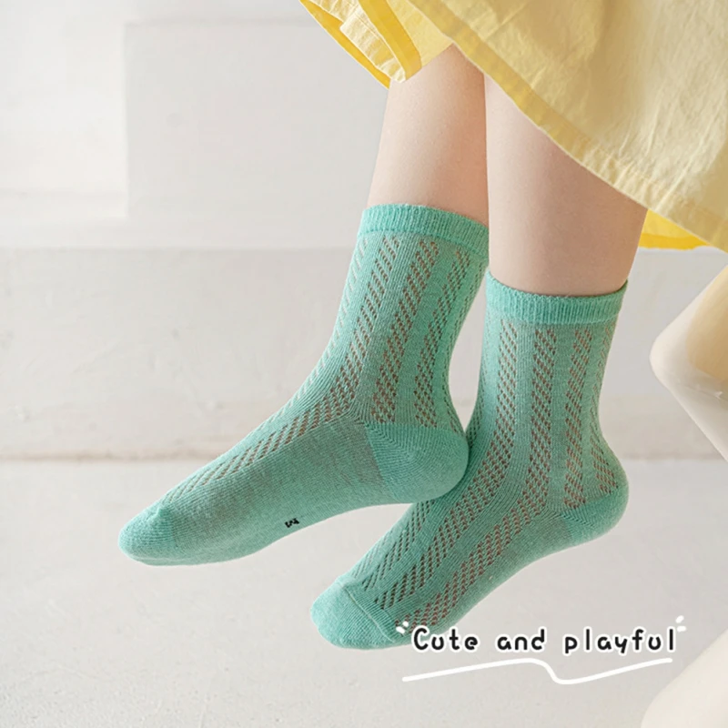 4Pcs/set Spring Summer Children Soft Cotton Socks Boys Girls Cute Candy Color Short Socks Child Breathable Mesh Socks 1-12Years