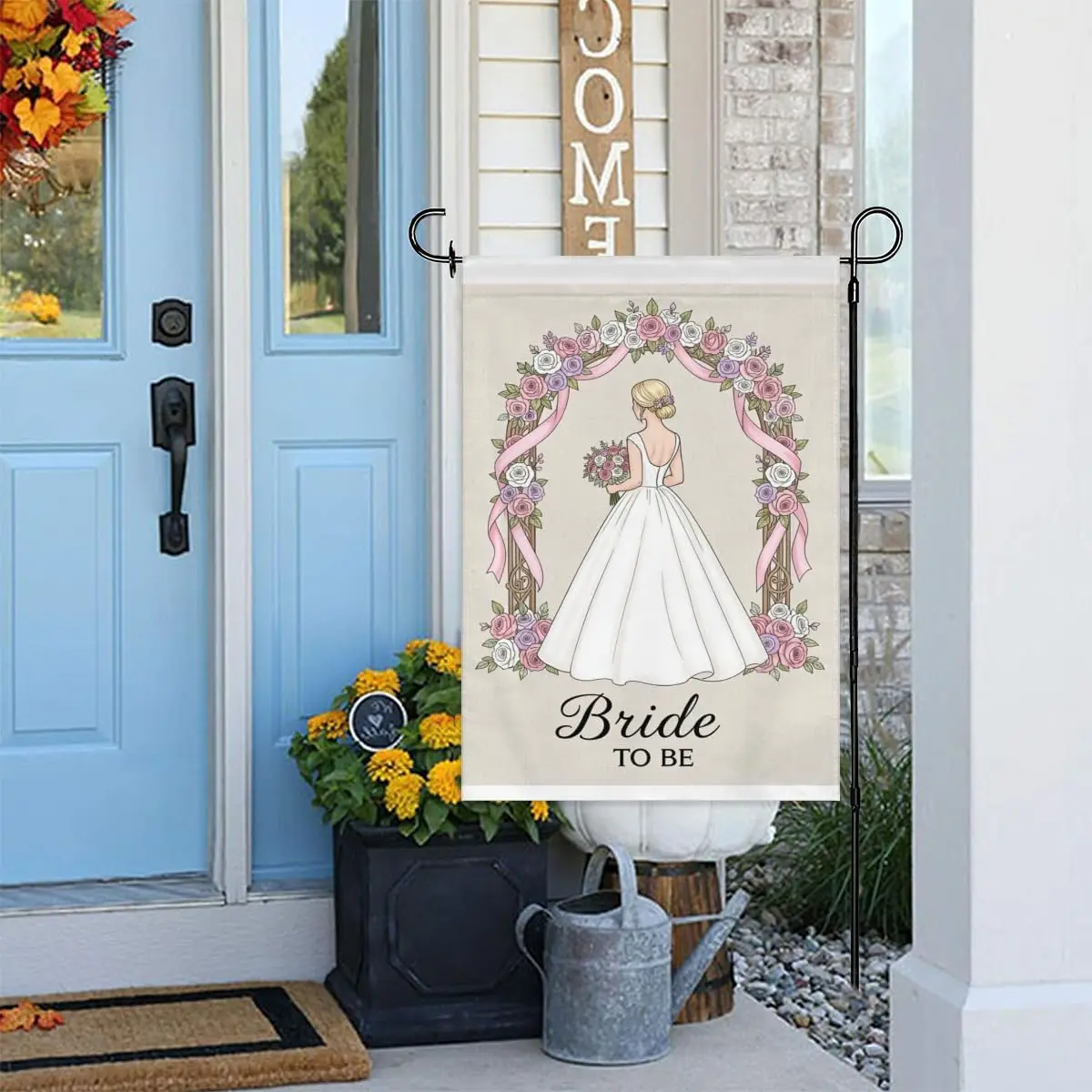 Bride To Be Garden Flag 12x18 Inch Double Sided Elegant Wedding Bride Arch Floral Outdoor Yard Decoration for Porch， Lawn &a yyi
