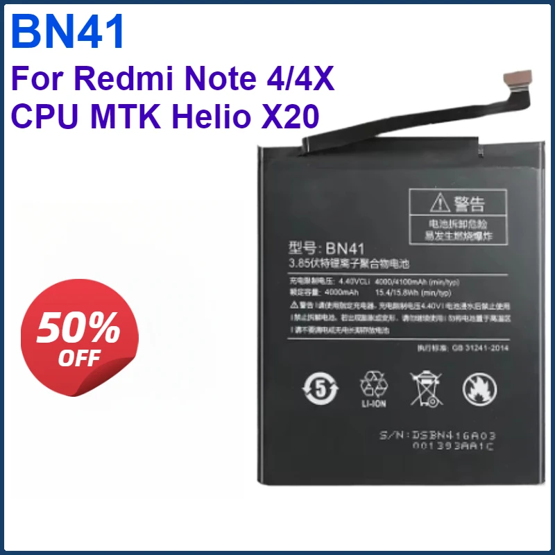 Mobile Phone Battery BN43 BN41 For Xiaomi Redmi Note 4X Note 4 Global Snapdragon 625 BN 43 Note4 Phone MTK Helio X20 Note 4X Pro