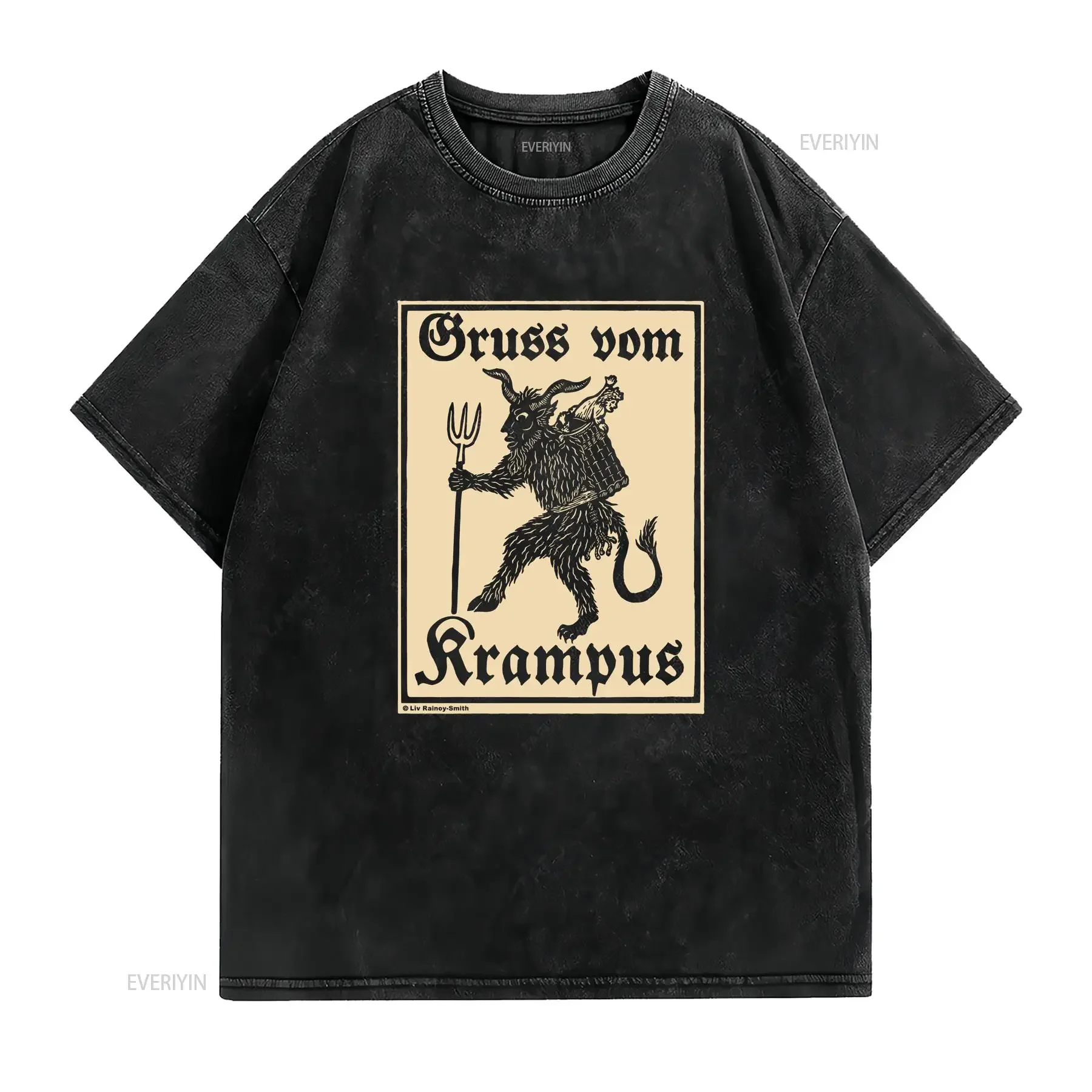 Greetings From Krampus Liv Rainey Smith officially licensed woodcut unisex t shirt sizes S 4XL vintage Washed Breathable