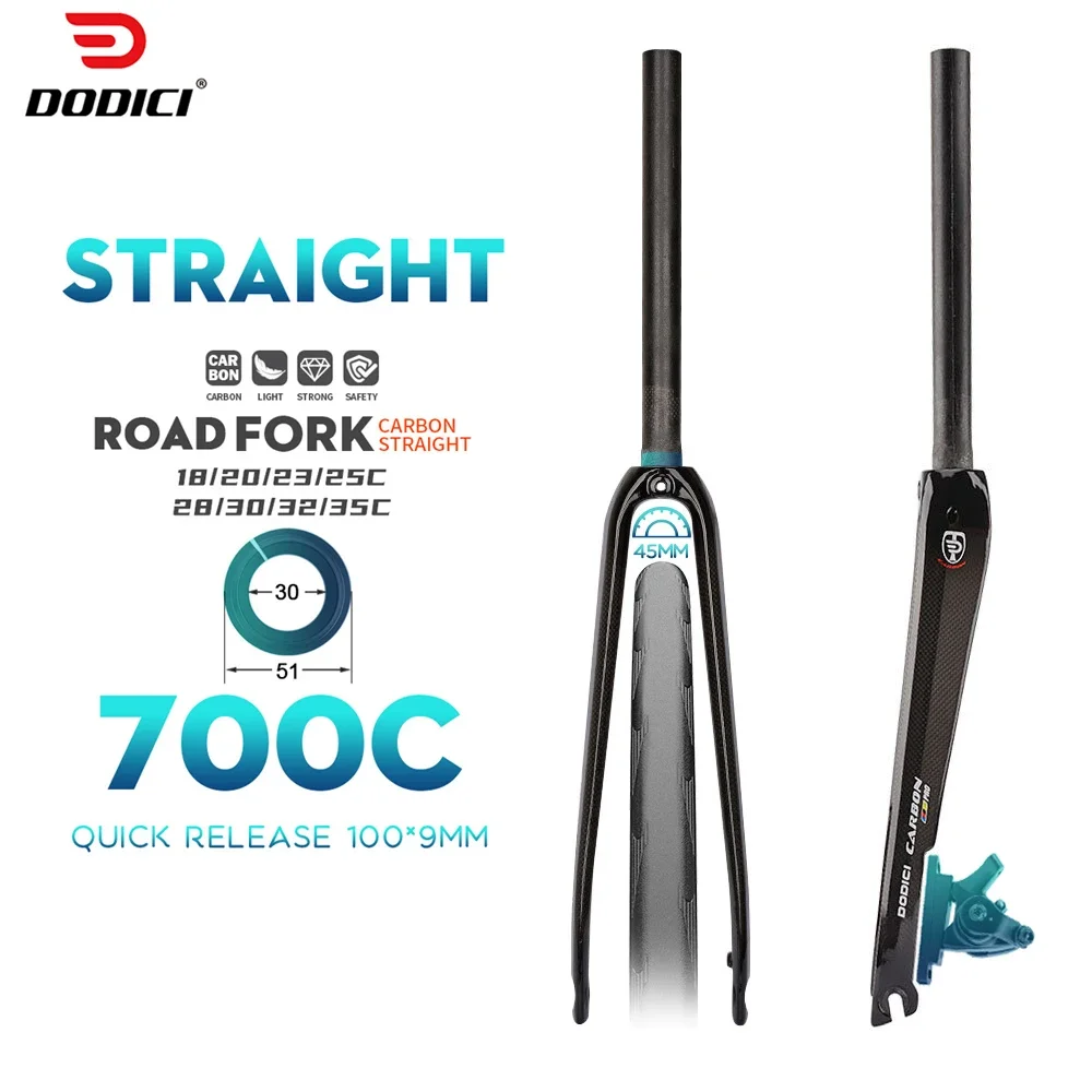 DODICI Ultra-light Carbon Fiber Bicycle Front Fork Straight Tube City Road Bike Hard Fork 700C*18C-35C Disc Brake / Clamp Brake