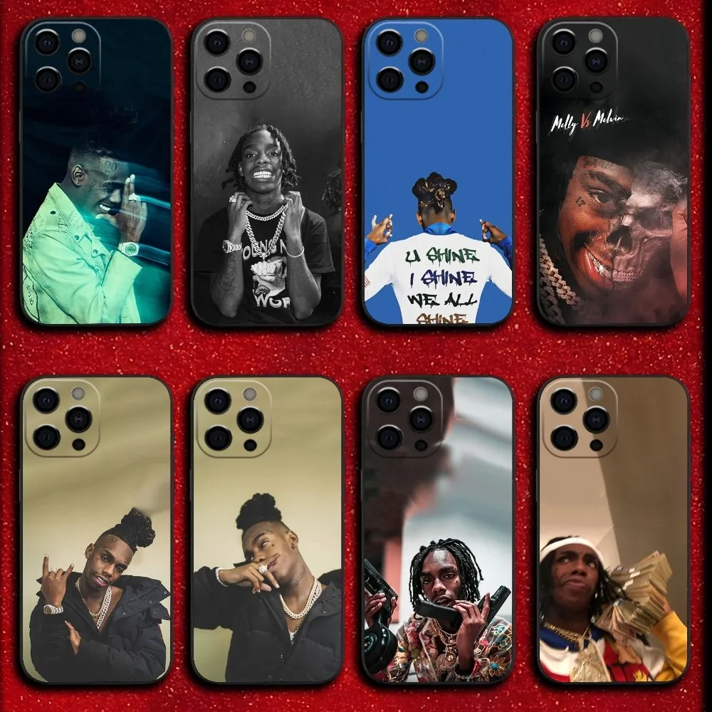 حافظة هاتف Y-YNW Melly Rapper لهاتف iPhone 16,15,14,13,12,11,Pro,X,XS,Max,XR,Plus,غطاء أسود ناعم صغير