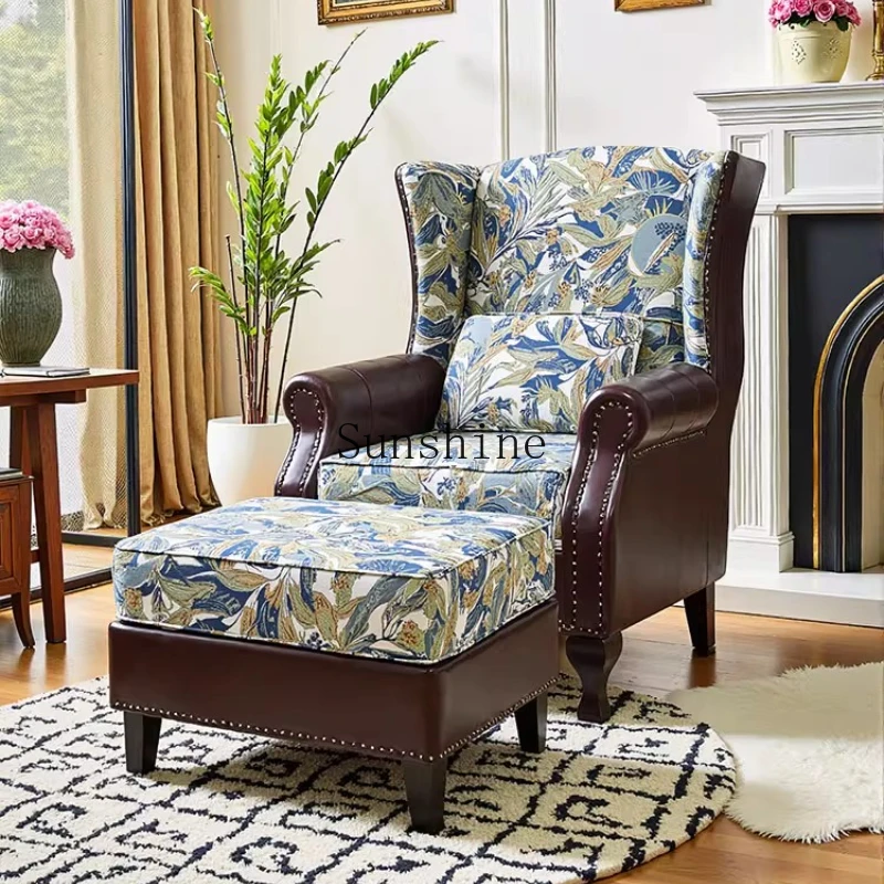 

American single leather sofa chair top layer cowhide fabric tiger stool