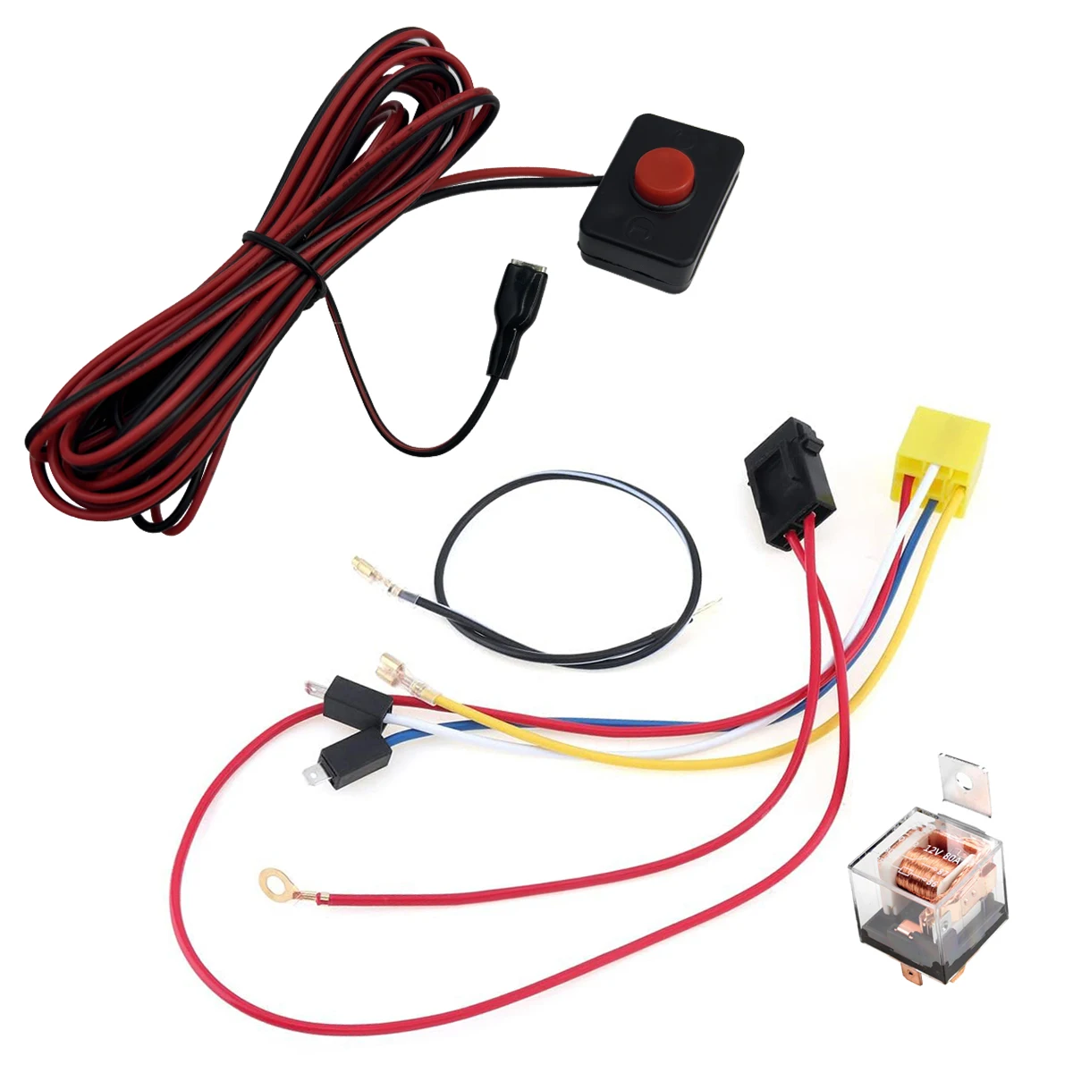 Kit de arnés de cableado de relé de bocina de coche y botón pulsador de bocina con cable de 3 metros para montaje en rejilla de camión y coche, bocinas de tono explosivo