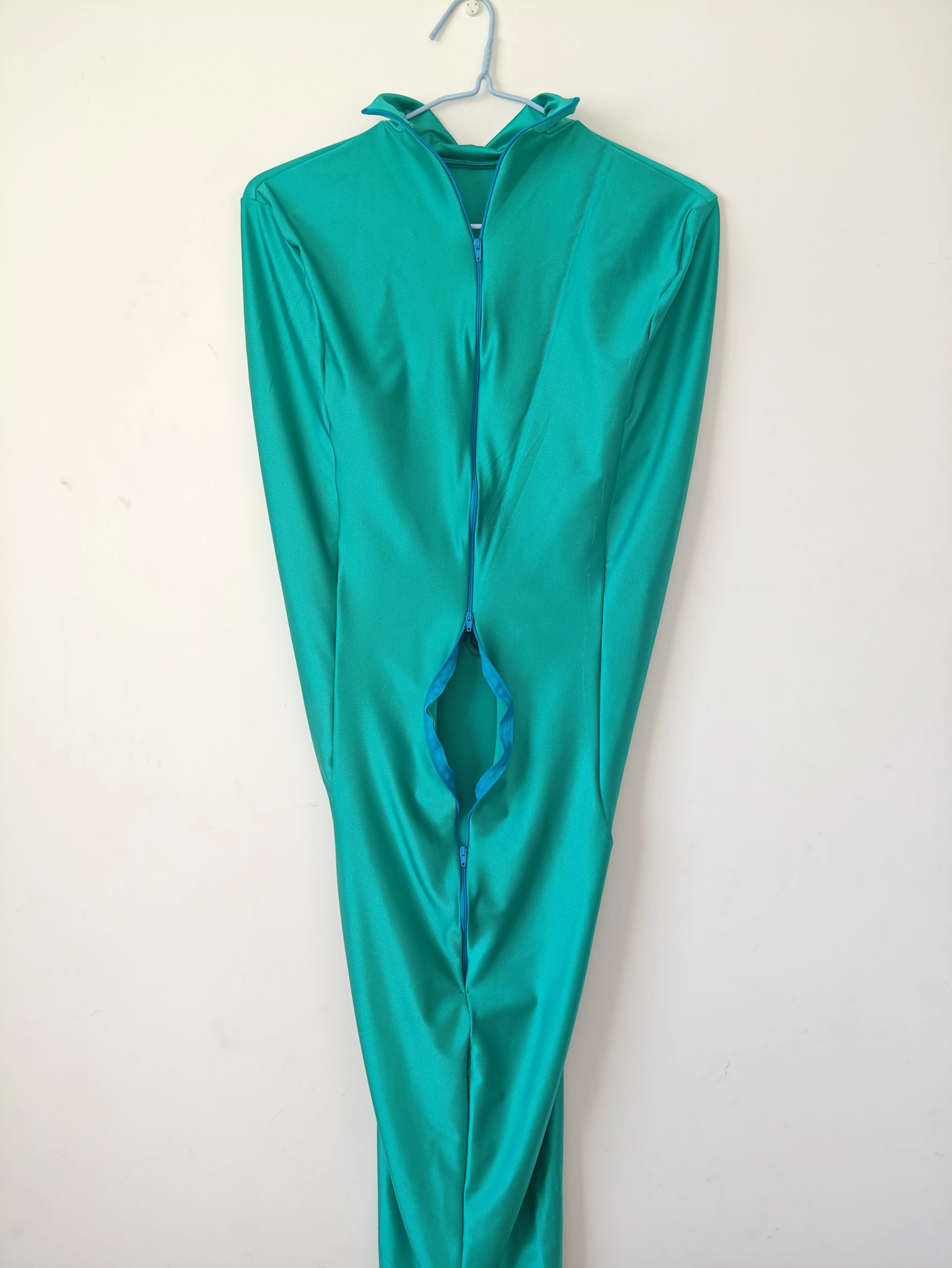 Terno Zentai Lago Verde para mulheres, bodybag múmia, mangas do braço interno, calças justas de cosplay, adereços de palco, vestido extravagante, adulto