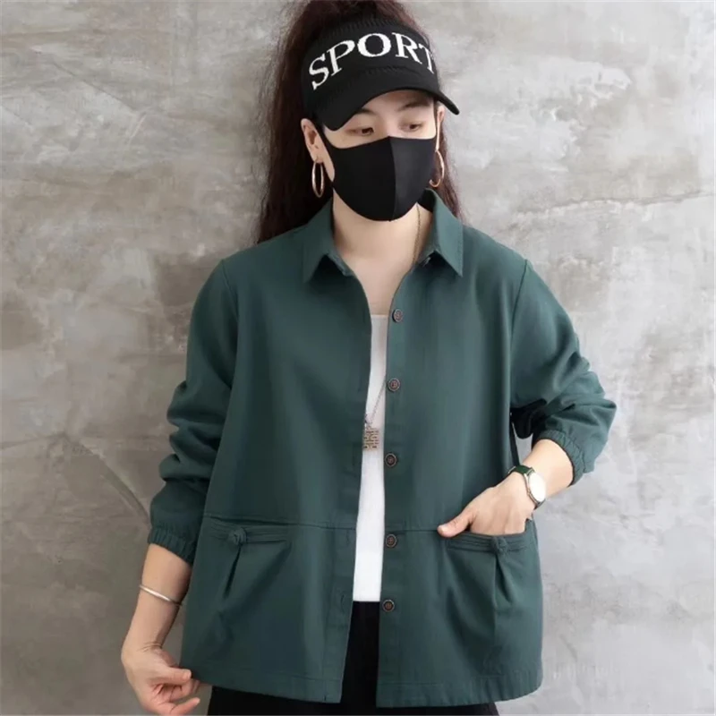 Spring Autumn Jacket Women 2023 New Loose Lapels Coat Fashion Pure Colour Tops Single-Breasted Long Sleeve Outerwear Female