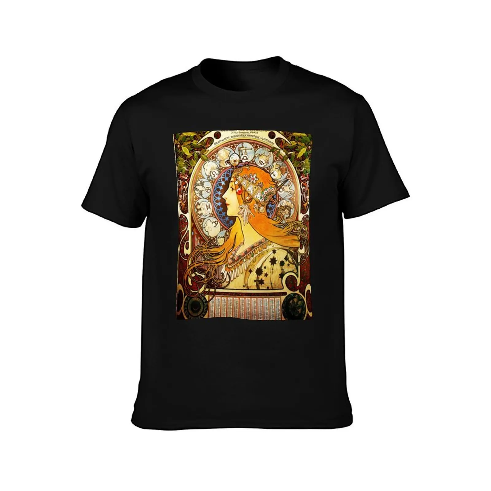; Zodiac Calendar sticker T-Shirt Basic Solid Color Short Sleeve T-Shirt