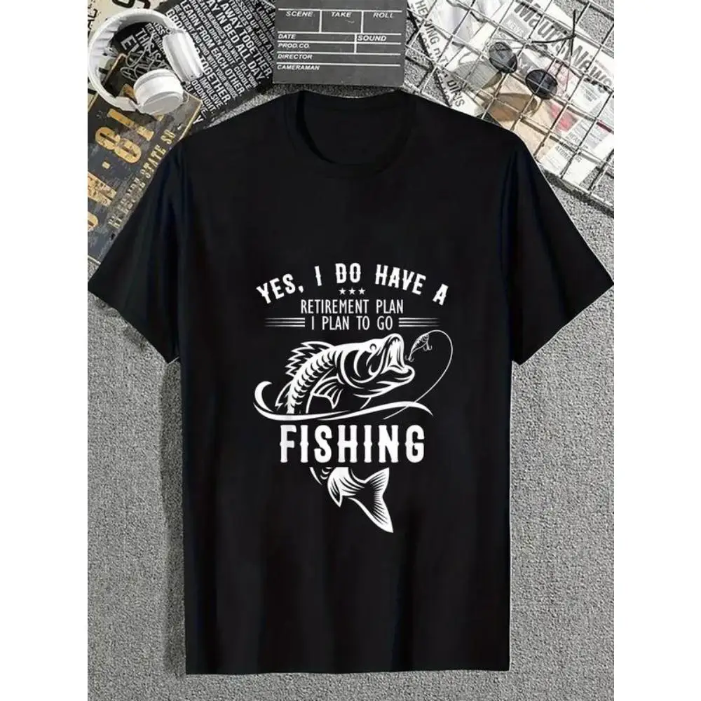 

"Funny Fishing T-Shirt. Men Women Retirement Plan Graphic Tee. Go Fishing Slogan Print Top. Angler Gift. Outdoor Hobby."