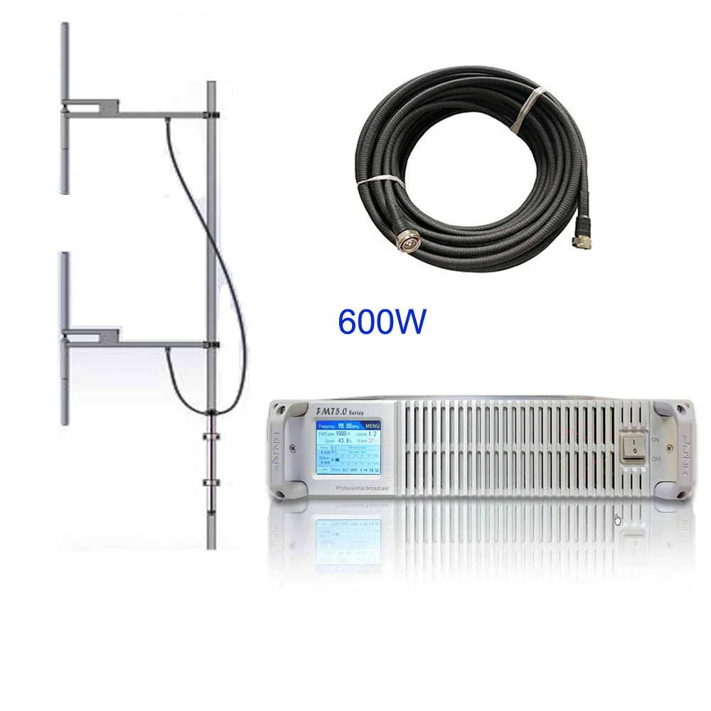 

FMT5.0 0-500 Вт 600 Вт сенсорный Fm-передатчик с высоким коэффициентом усиления Pro Two Bay Dipole FM-антенна с комплектом радиочастотных кабелей 30 м