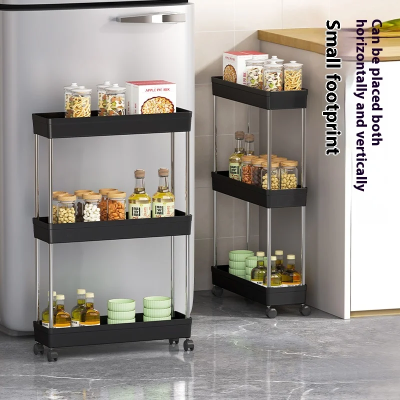 

1Pcs Bathroom Storage Rack With Wheels 2/3/4 Layer Rolling Utility Cart Space-Saving Trolley Rack For Bathroom Kitchen bedroom